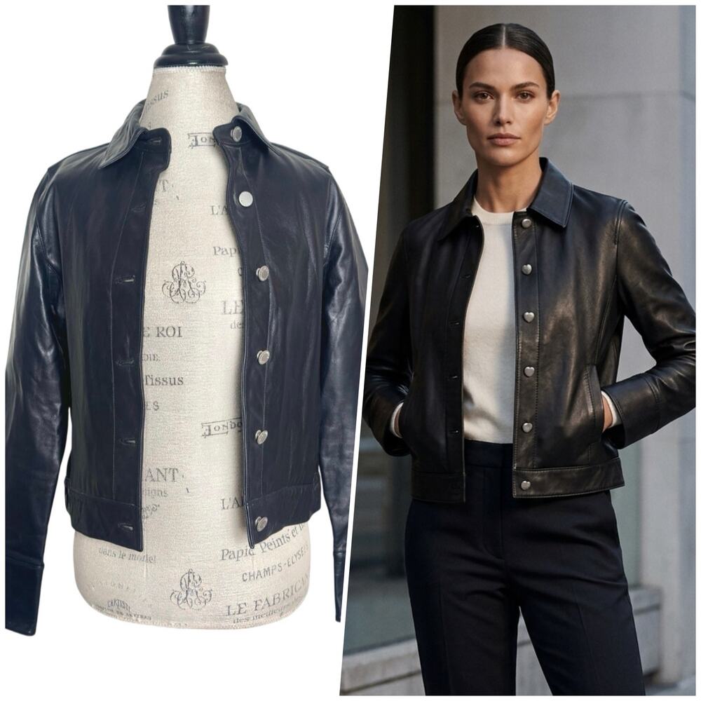 Banana Republic | Women | Vintage Black Genuine Leather Trucker Jacket | Medium